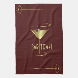 Bar Towel Red en Gold Martini Glass Theedoek