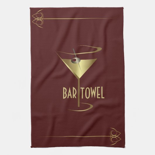 Bar Towel Red en Gold Martini Glass Theedoek (Verticaal)