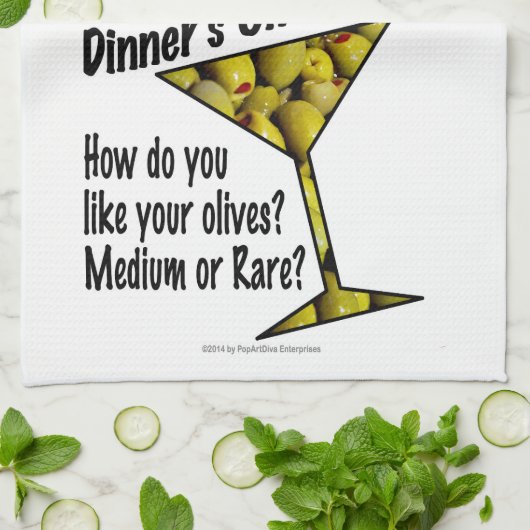 BAR TOWELS Dinner! Olijven? Middelgroot of Zelden? Theedoek (Gevouwen)