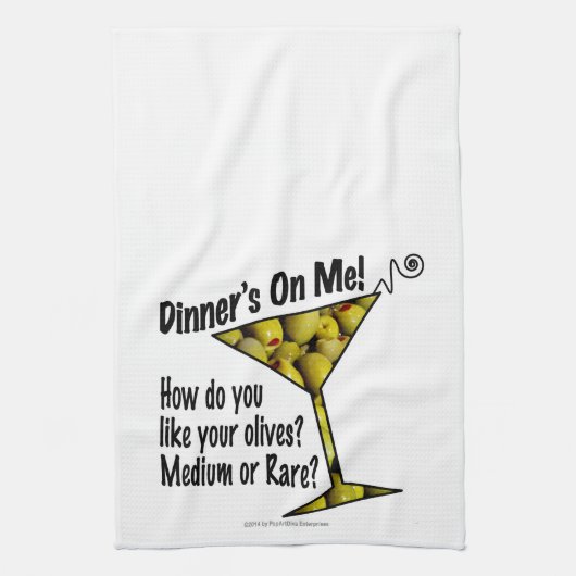 BAR TOWELS Dinner! Olijven? Middelgroot of Zelden? Theedoek (Verticaal)