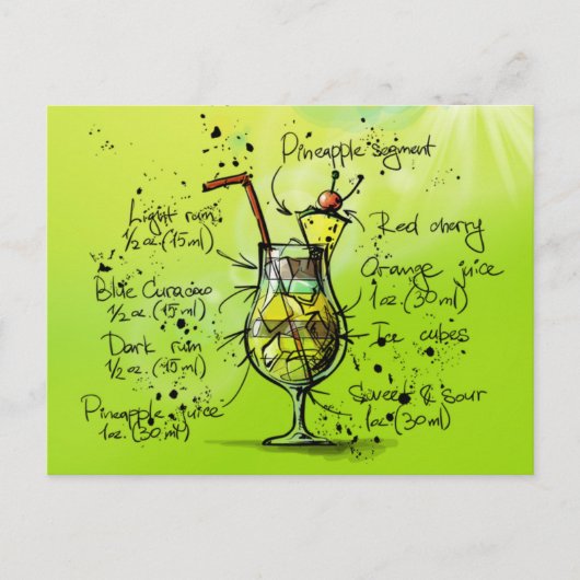 Bar Tropisch cocktailrecept Briefkaart (Voorkant)