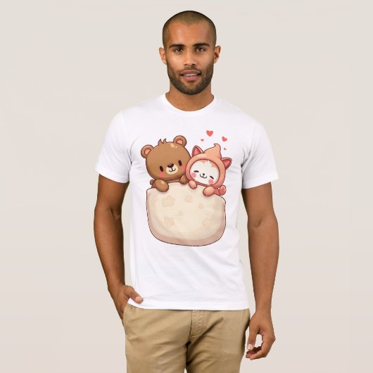 Bär und Katze Kawaii T-shirt (Voorkant volledig)