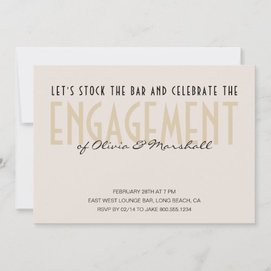 Bar Voorraad Grote Typografie Champagne Verloving Kaart (Voorkant)