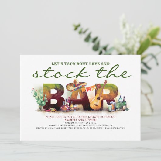 Bar Voorraad Taco Fiesta Feest Uitnodigingen (Staand voorkant)