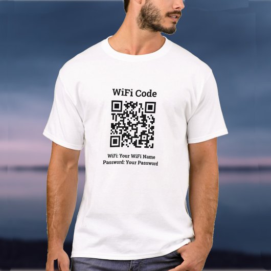 Bar WiFi Details Plus QR Code Plus Adres op een T-shirt