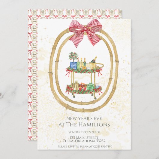 Bar Winkelwagen Bow | Uitnodiging voor oudejaarsav (Voorkant / Achterkant)