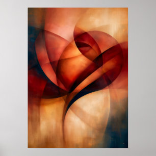 Bara Rode Roos Cubistische Bloemige Abstractie Poster