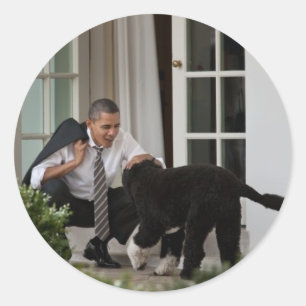 Barack & Bo Obama Ronde Sticker