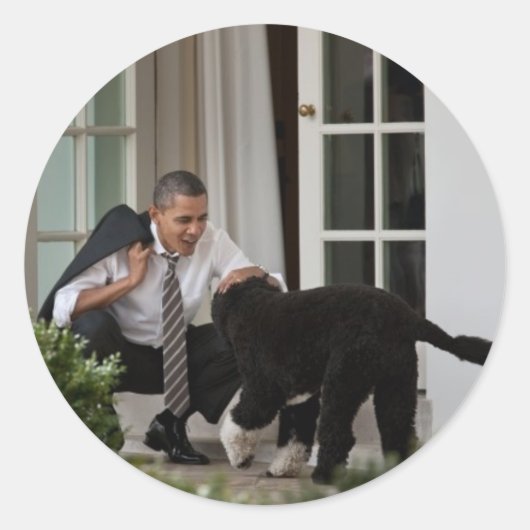 Barack & Bo Obama Ronde Sticker (Voorkant)