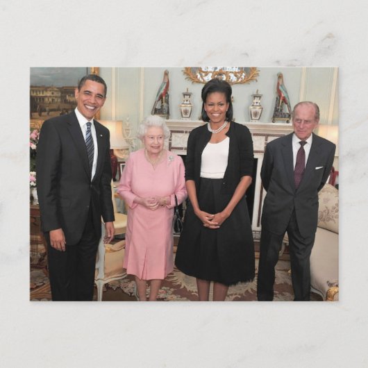 Barack en Michelle met koningin Elizabeth Briefkaart (Voorkant)