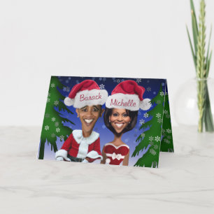 Barack en Michelle Obama Caricature Holiday Feestdagen Kaart