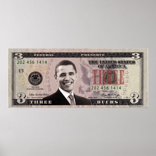 Barack Obama $3 Bill Poster (Voorkant)