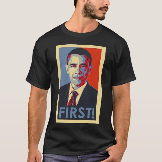Barack Obama EERST! Zwart T-shirt met korte mouwen (Voorkant)