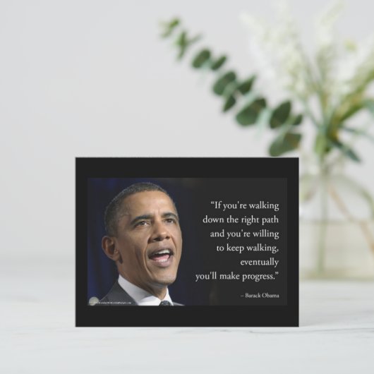 Barack Obama en zijn ‘Making Progress’ Briefkaart (Staand voorkant)