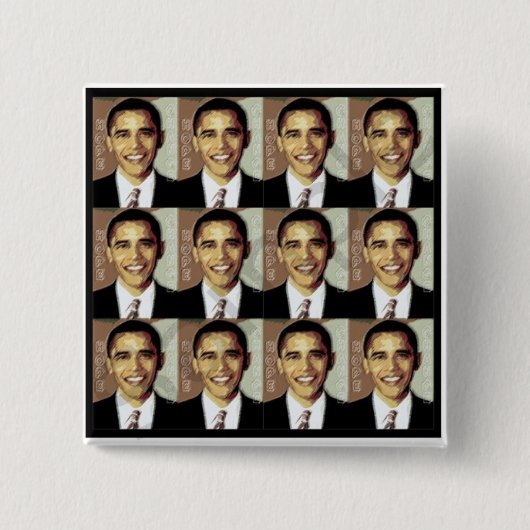 BARACK OBAMA HOPE PIN VIERKANTE BUTTON 5,1 CM (Voorkant)