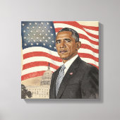 Barack Obama in front of American Flag and Capitol Canvas Afdruk (Voorkant)