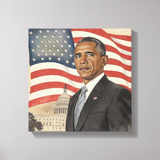 Barack Obama in front of American Flag and Capitol Canvas Afdruk (Voorkant)