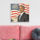 Barack Obama in front of American Flag and Capitol Canvas Afdruk (Insitu (Woonkamer))