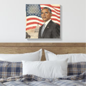 Barack Obama in front of American Flag and Capitol Canvas Afdruk (Insitu (Slaapkamer))