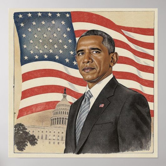 Barack Obama in front of American Flag and Capitol Poster (Voorkant)