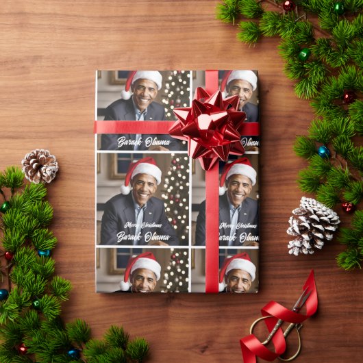Barack Obama in Santa Hat Kerstmis Cadeaupapier (Feestdagen Geschenken)