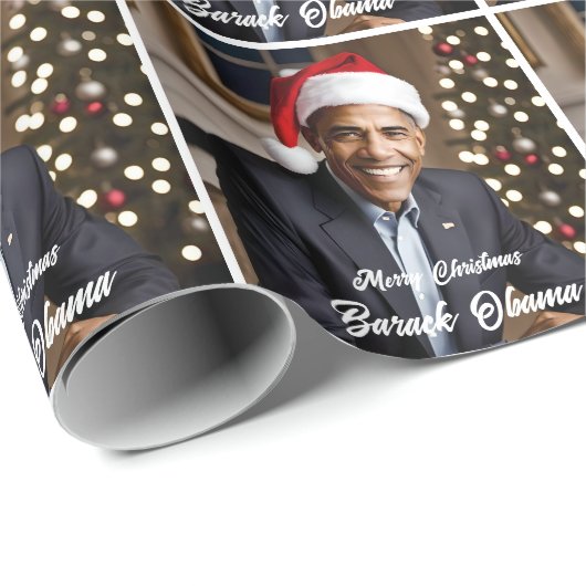 Barack Obama in Santa Hat Kerstmis Cadeaupapier (Rol Hoek)