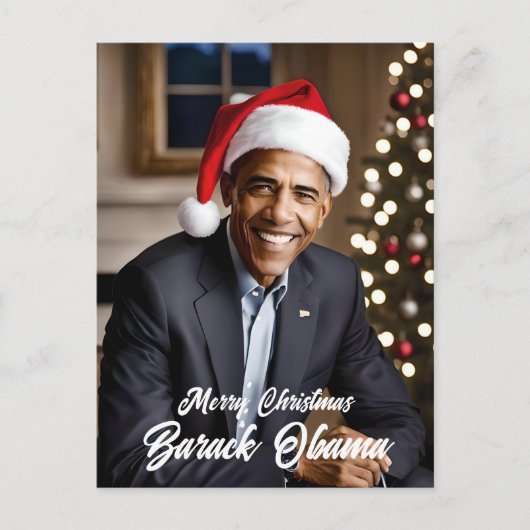 Barack Obama in Santa Hat Kerstmis Feestdagenkaart (Voorkant)