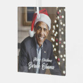 Barack Obama in Santa Hat Kerstmis Glas Ornament (Voorkant links)