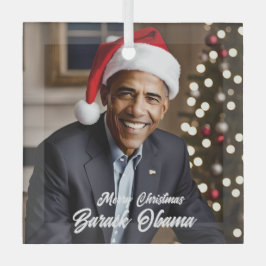 Barack Obama in Santa Hat Kerstmis Glas Ornament