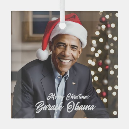 Barack Obama in Santa Hat Kerstmis Glas Ornament (Voorkant)