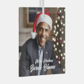 Barack Obama in Santa Hat Kerstmis Glas Ornament (Voorkant Rechts)