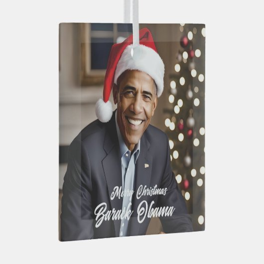 Barack Obama in Santa Hat Kerstmis Glas Ornament (Voorkant Rechts)