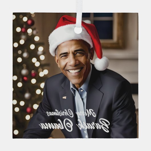 Barack Obama in Santa Hat Kerstmis Glas Ornament (Achterkant)
