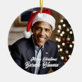 Barack Obama in Santa Hat Kerstmis Keramisch Ornament (Voorkant)