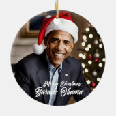 Barack Obama in Santa Hat Kerstmis Keramisch Ornament (Achterkant)