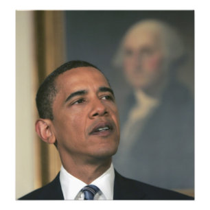 Barack Obama kondigt aan zijn intentie te hebben o Foto Afdruk