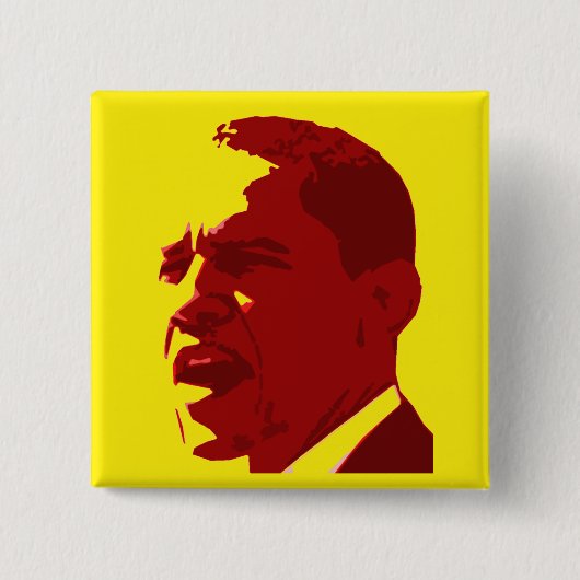 Barack Obama Portret Button in rood op geel (Voorkant)
