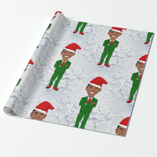 barack obama santas verpakkingspapier cadeaupapier (Uitgerold)