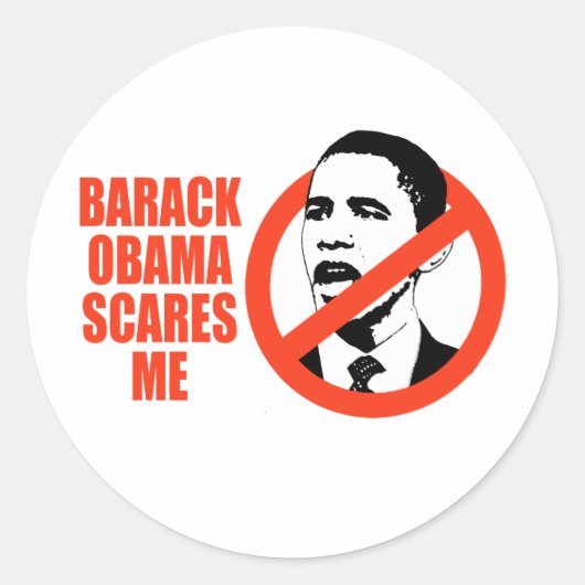 BARACK OBAMA SCHERPT ME/ANTI-OBAMA T-SHIRT RONDE STICKER (Voorkant)
