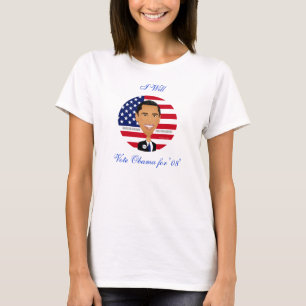 Barack Obama - shirt, stem Obama voor '08', ik zal T-shirt