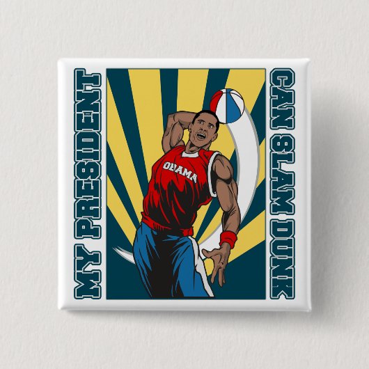 Barack Obama Slam Dunk Vierkante Button 5,1 Cm (Voorkant)