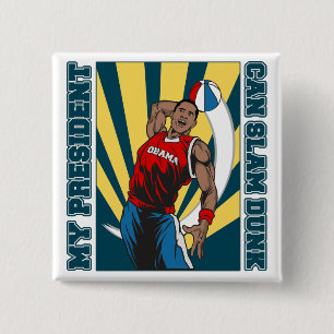 Barack Obama Slam Dunk Vierkante Button 5,1 Cm