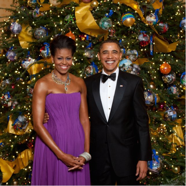 Barack Obama US President White House Kerstmis Fotobeeldje Magneet (Voorkant)