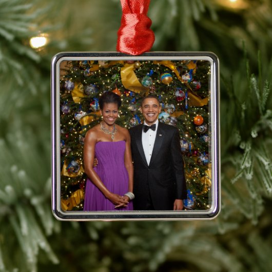 Barack Obama US President White House Kerstmis Metalen Ornament (Boom)
