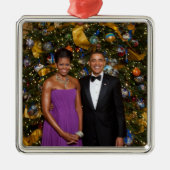 Barack Obama US President White House Kerstmis Metalen Ornament (Voorkant)