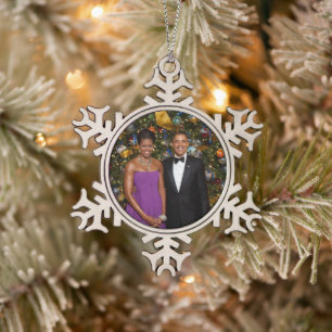 Barack Obama US President White House Kerstmis Tin Sneeuwvlok Ornament
