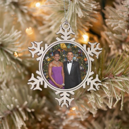 Barack Obama US President White House Kerstmis Tin Sneeuwvlok Ornament (Boom)