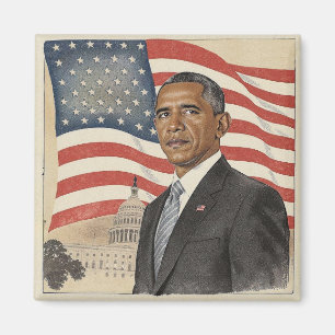 Barack Obama voor de Amerikaanse vlag en het Capit Magneet