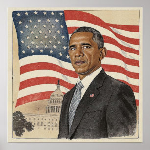 Barack Obama voor de Amerikaanse vlag en het Capit Poster
