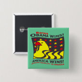 BARACK OBAMA WINS! - VIERKANTE BUTTON 5,1 CM (Voorkant /achterkant)